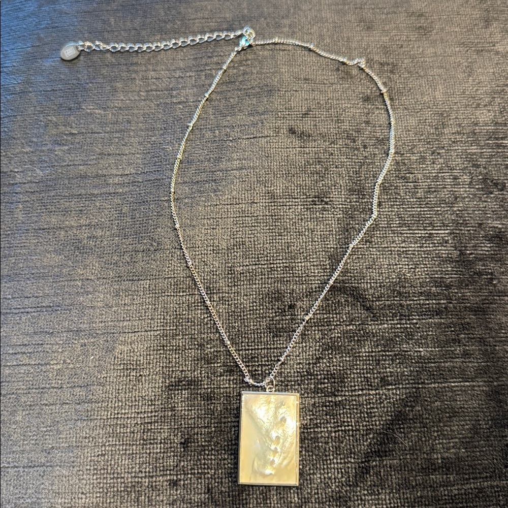 Silver Necklace with Rectangular Mother-of-Pearl Pendant by BB Lila NWOT